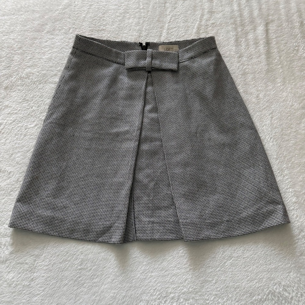 LOFT Petite Black White Houndstooth Bow Detail A-Line Skirt Size‎ 10P Lined